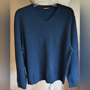 J McLaughlin 100% Cashmere Sweater Mens XL V Neck Navy Blue